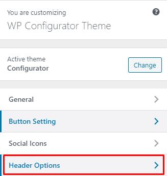 WP Configurator Theme Header Options