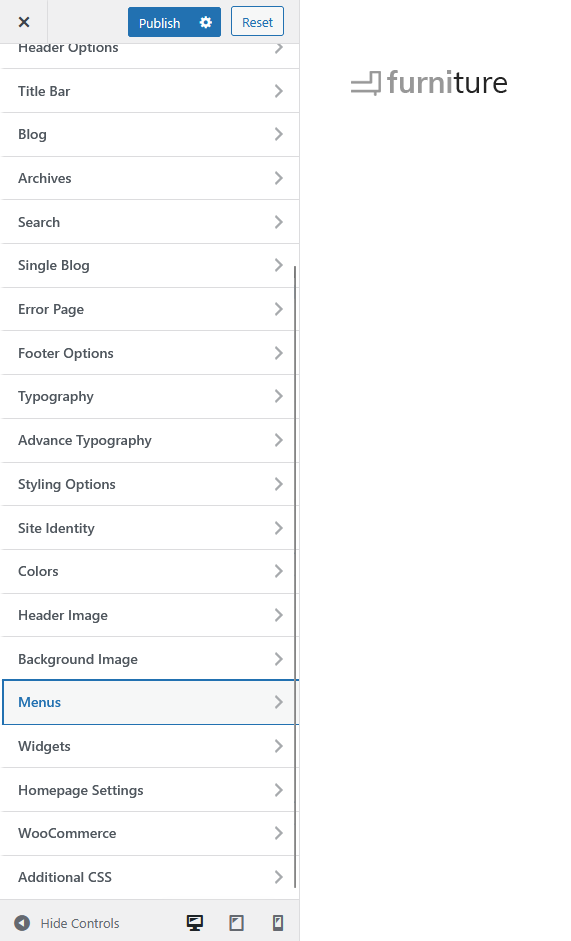 furnituretheme menu